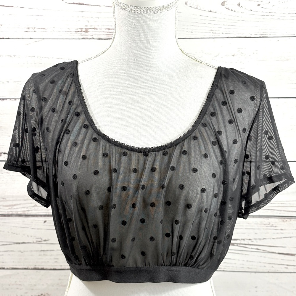 Torrid Curve Polka Dot Black Mesh Crop Under Top in Size 2